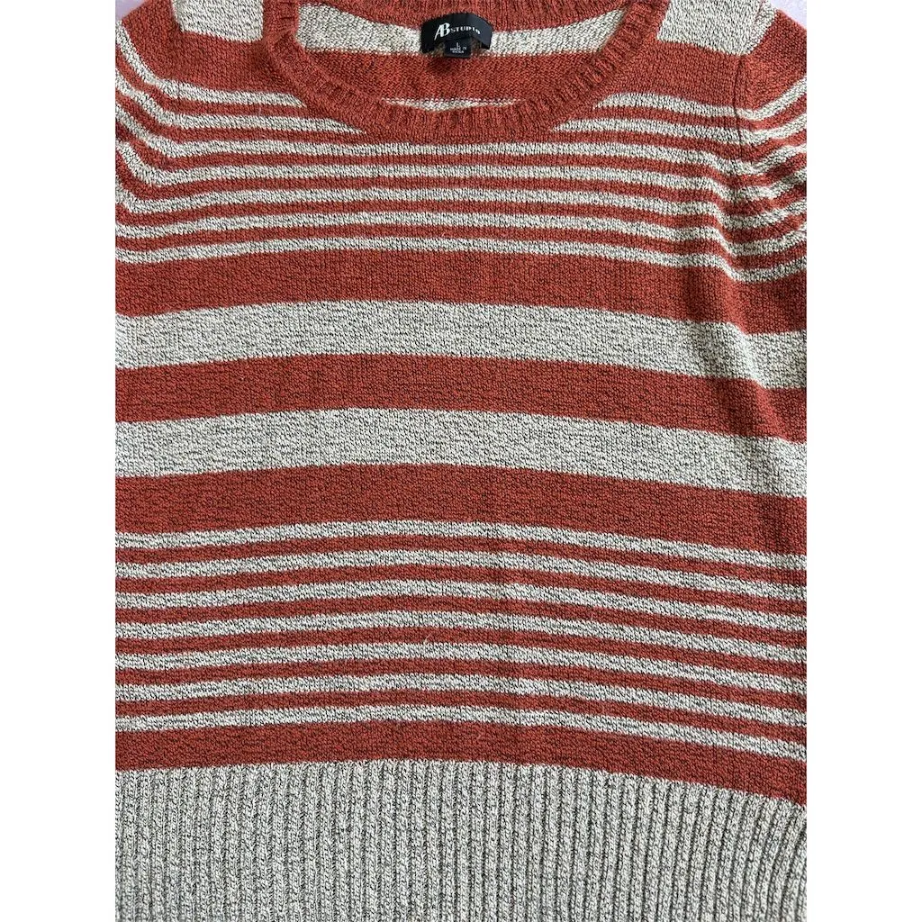 AB Studio Women's Striped Crew Neck‎ Pullover Sweater Orange Size L - Image 3