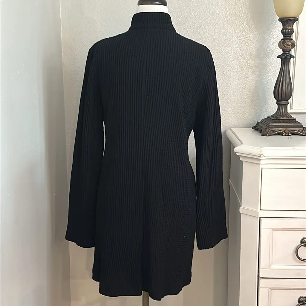 Eileen Fisher Stand Up Collar Waffle Knit‎ Long Dress Jacket Black Size Large - Image 4