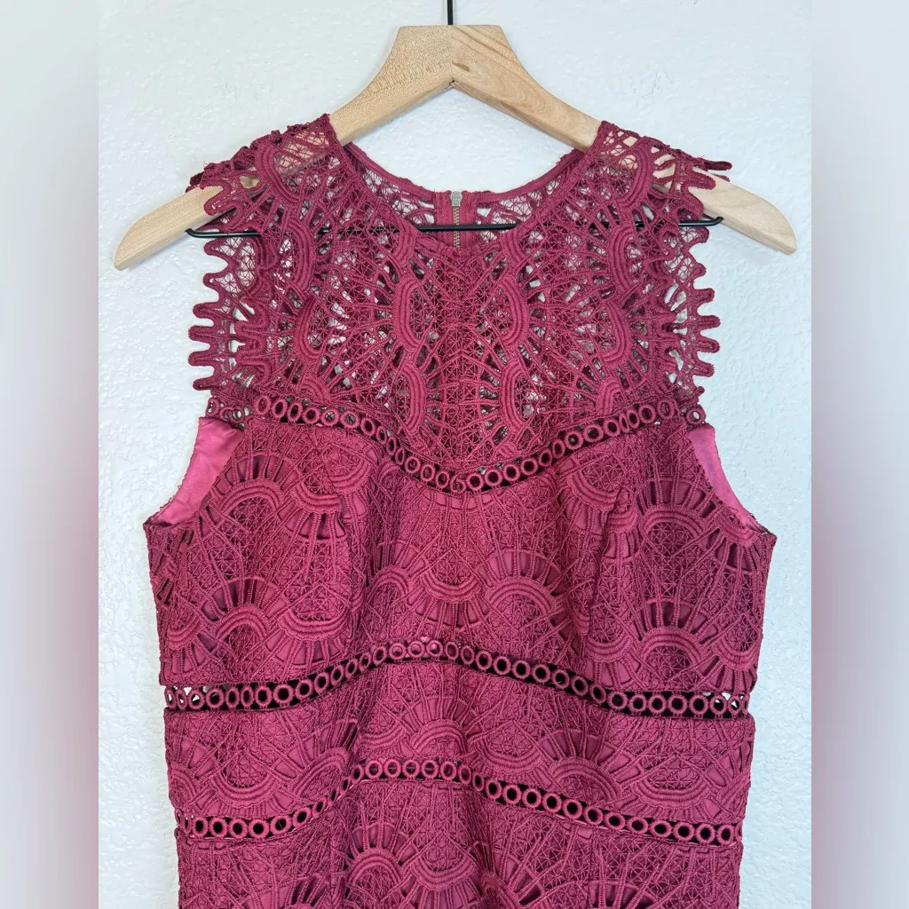 Bardot Mariano Lace Sheath Dress in Burgundy Wine Mulberry size US 10 Large - Image 10