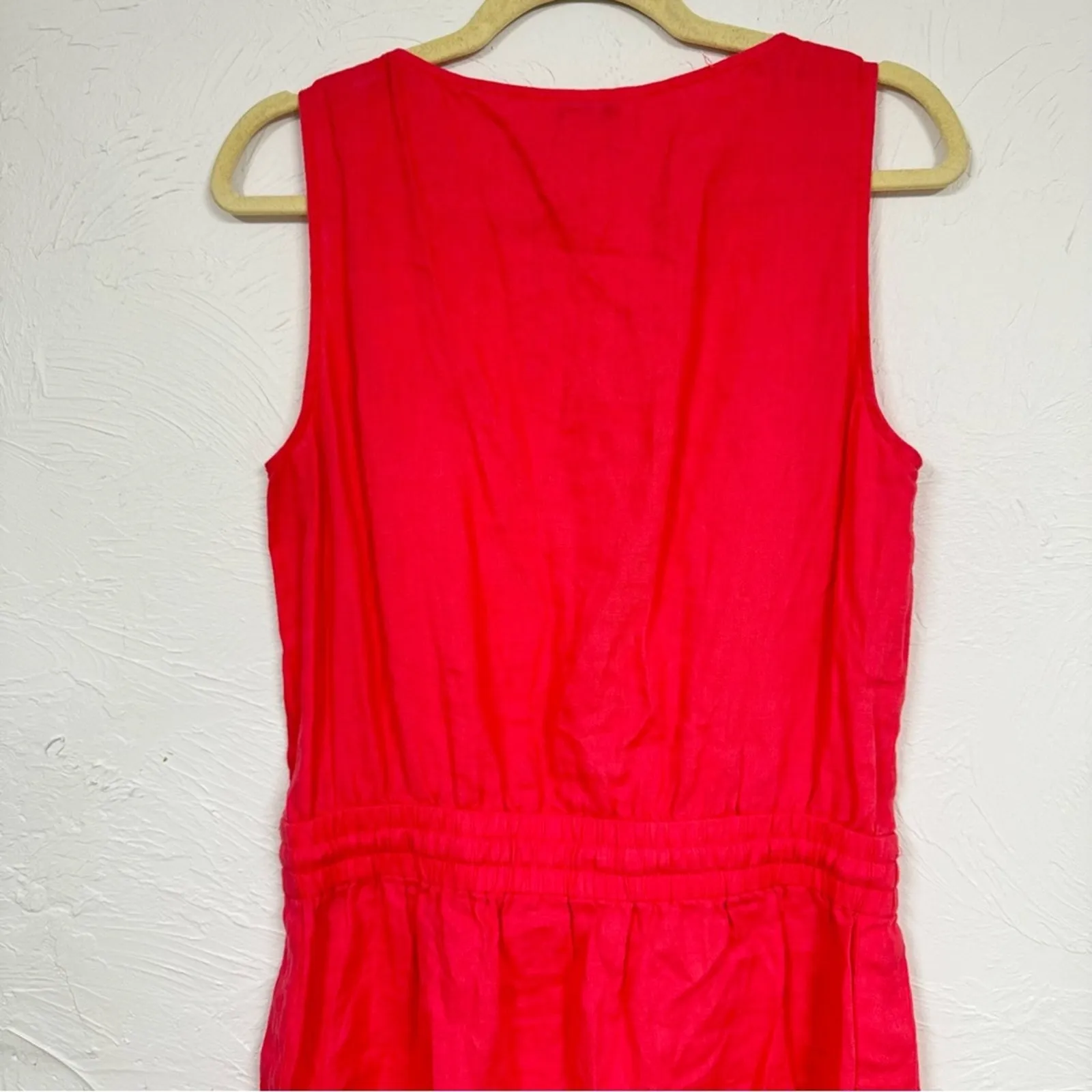 Saks Fifth Ave Pink Coral Linen Sleeveless Mini Dress Womens M Beachy Casual - Image 8
