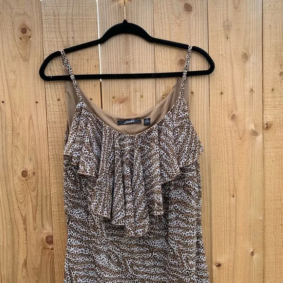 Ladies Essentials by Milano Maxi‎ Dress Cheetah Print Ruffle Size 14 Y2k Long Brown - Image 4