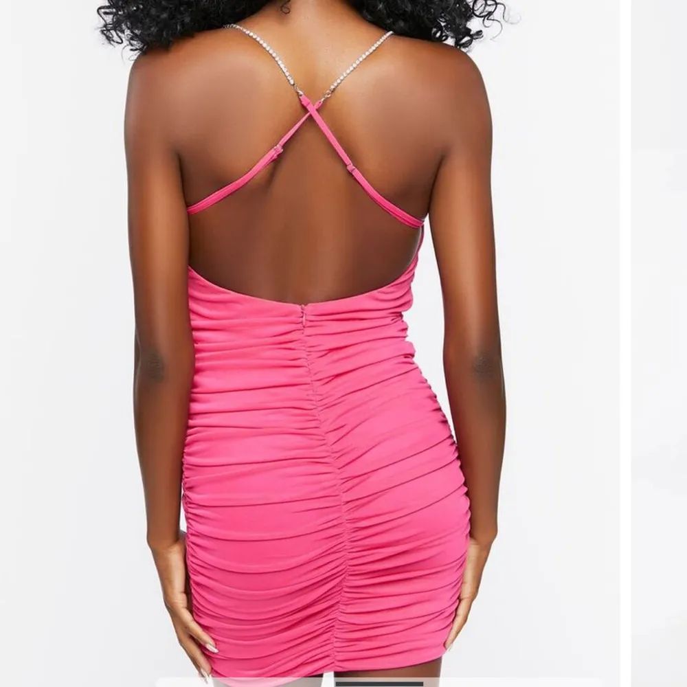 NWT Forever 21 Rhinestone Ruched Mini Dress sz Large shocking pink - Image 11