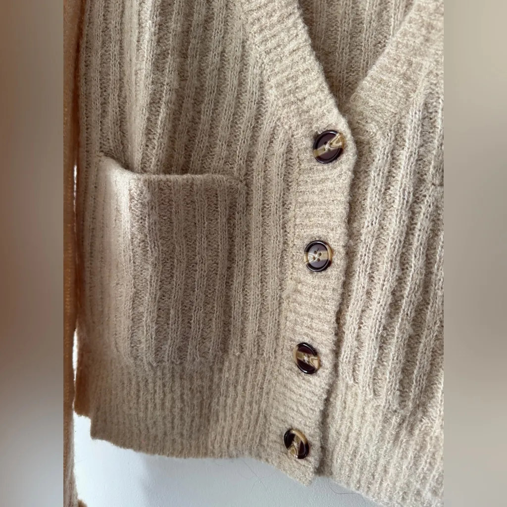Lovers and Friends Neutral Oat Beige Knit Button Caroline Cardigan Wool Blend - Image 4