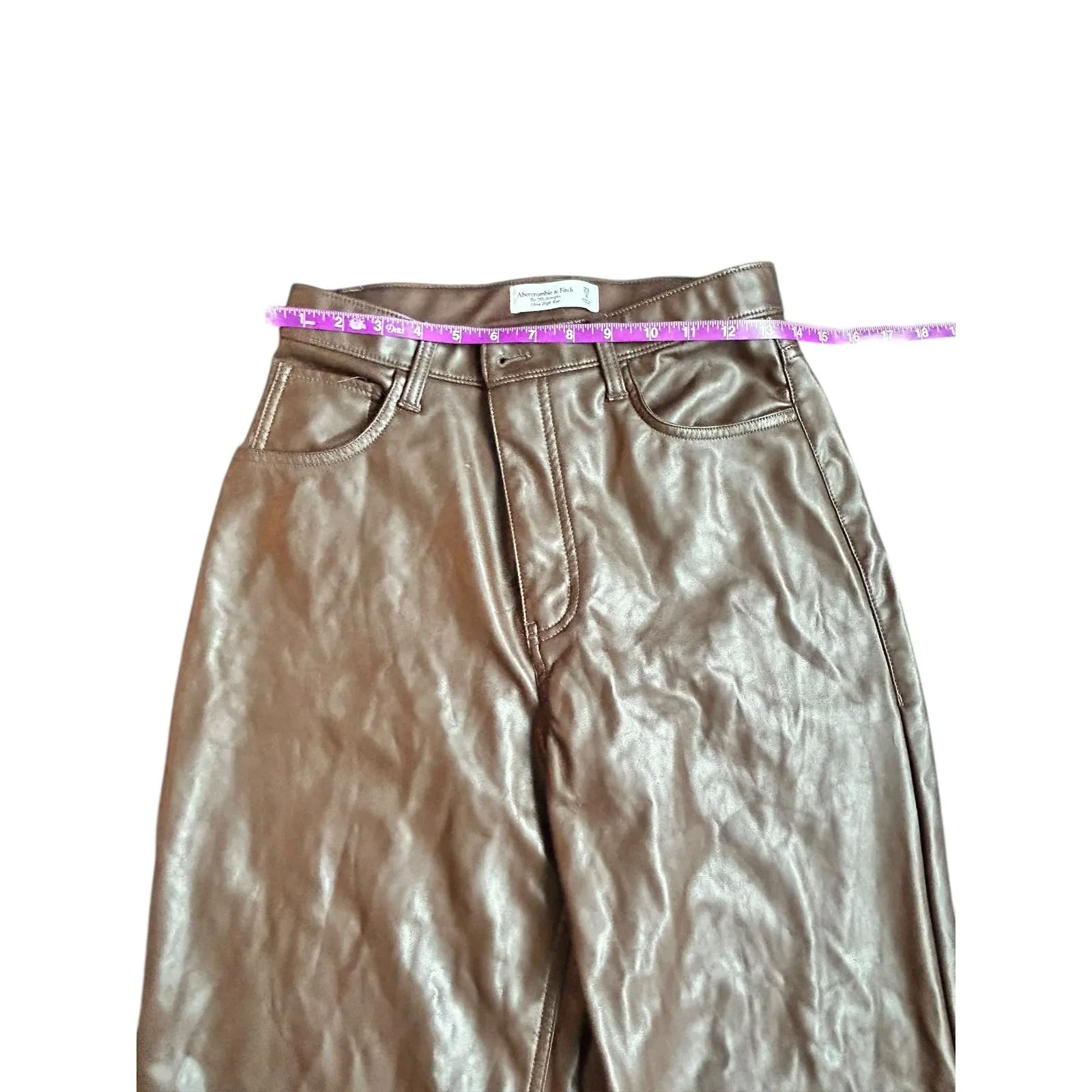 Abercrombie & Fitch The 90s Straight Ultra High Rise Faux Leather Pants Brown 29 - Image 9