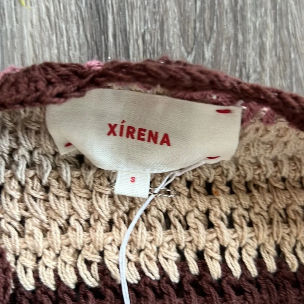 Xirena Browm Striped Cardigan Sweater Small Boho Casual Crochet Neutral Brown - Image 8
