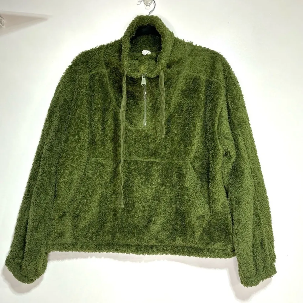 Free People Movement Green Bug Sky High Neck Oversized Quarter Zip Fuzzy XS - Image 4