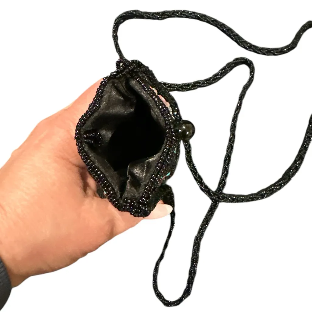 🔵 SALE 3/$25 Mini multi colored bead embellished floral embroidered crossbody Black - Image 3