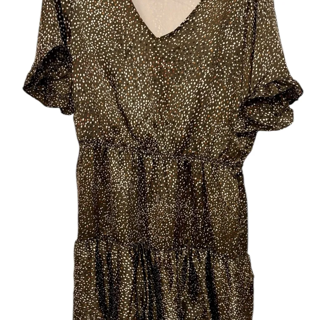 Betsey’s Boutique Olive Polka Dot Ruffle Sleeve Feminine Romantic Dress Medium Green - Image 5