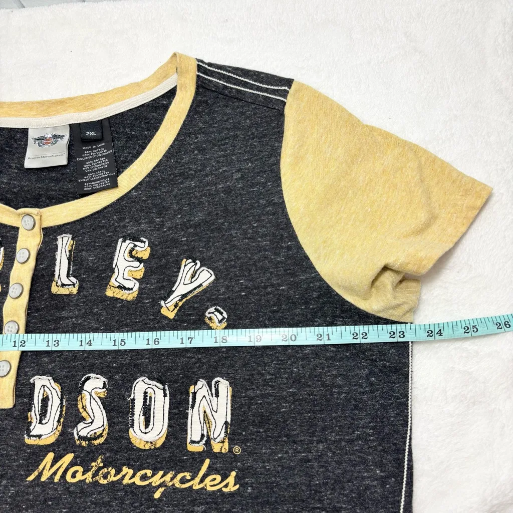Harley-Davidson Women's Charcoal and Yellow Short Sleeve Tee Size 2XL - Image 7