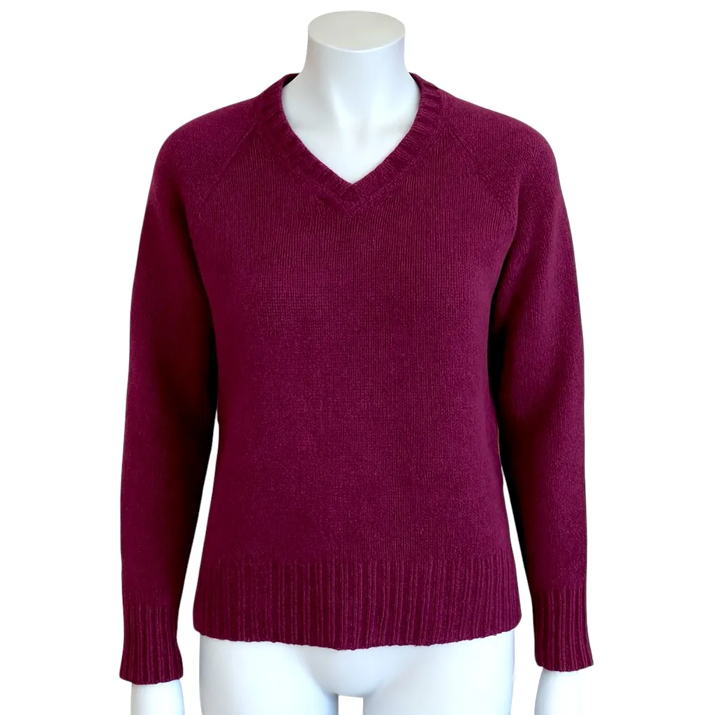 Pacas Alpaca Virgin Wool Blend Burgundy V Neck Knit Sweater Size M Peru !SHEDS!! Purple Size M - Image 2