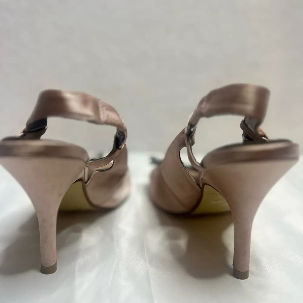 Steve Madden Luxe blush pink Slingback Elegant Satin rhinestone Bow Heels Sz 9 - Image 6