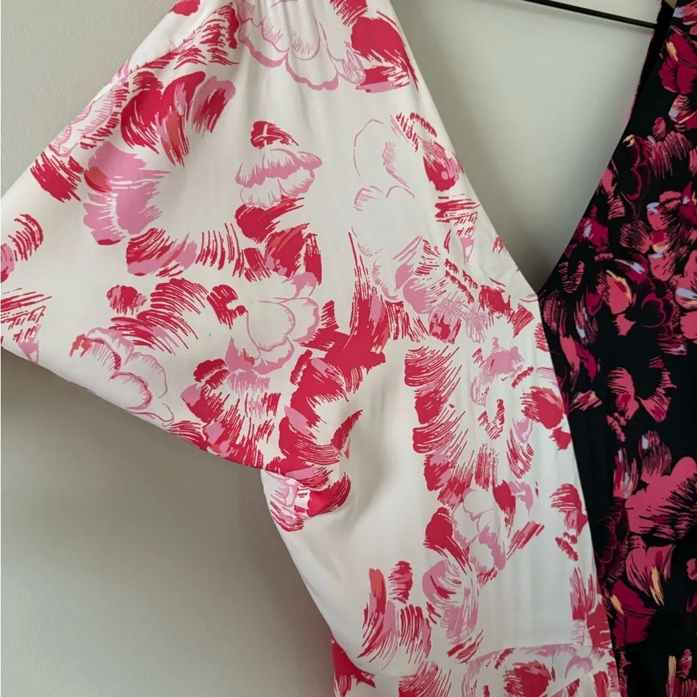 Lewit Nordstrom Silk Asymmetrical Dress in Black and White Floral - Size 8 - Image 5