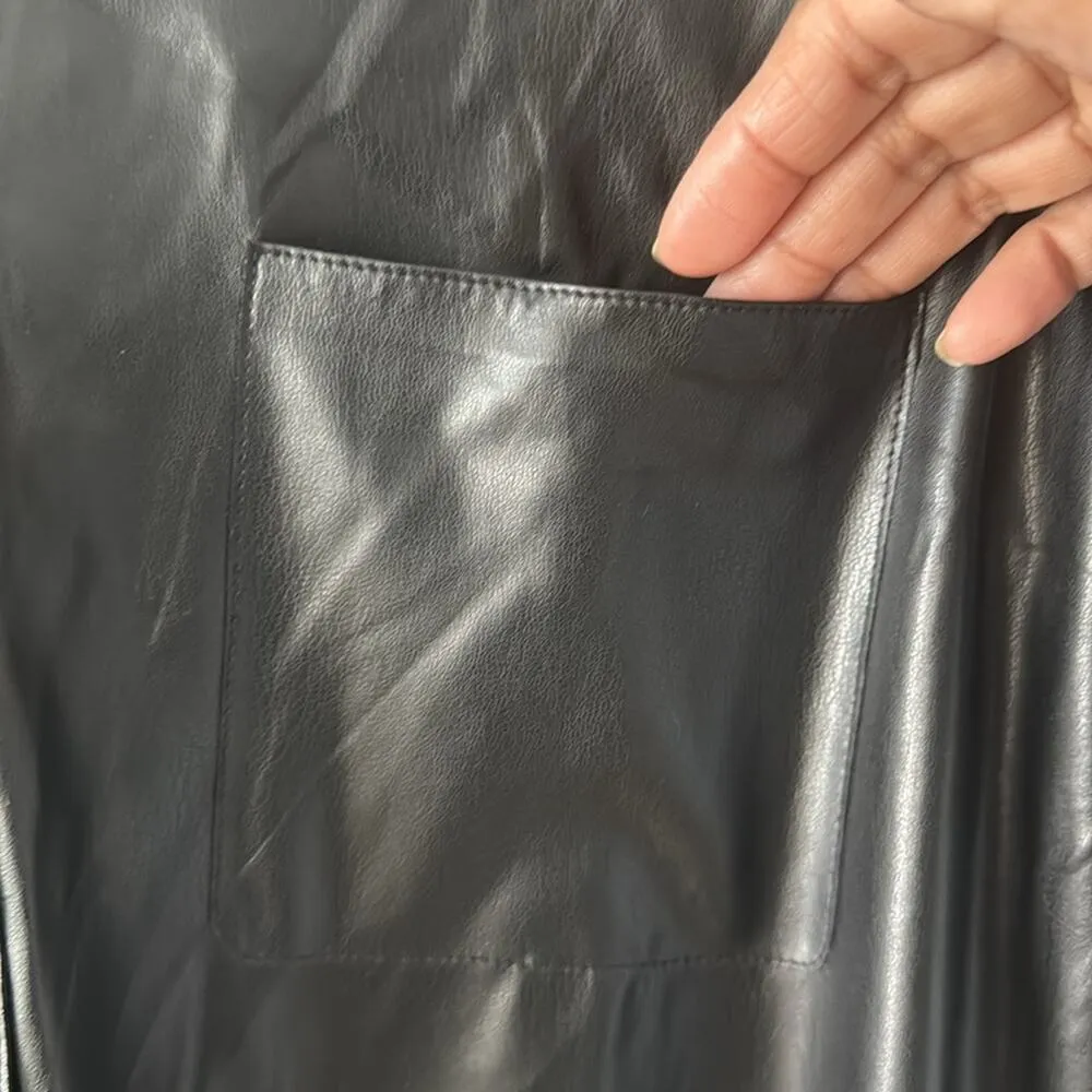 Theory Women's Faux Leather Button Dress 40" Length Black Missing Belt. - Image 3