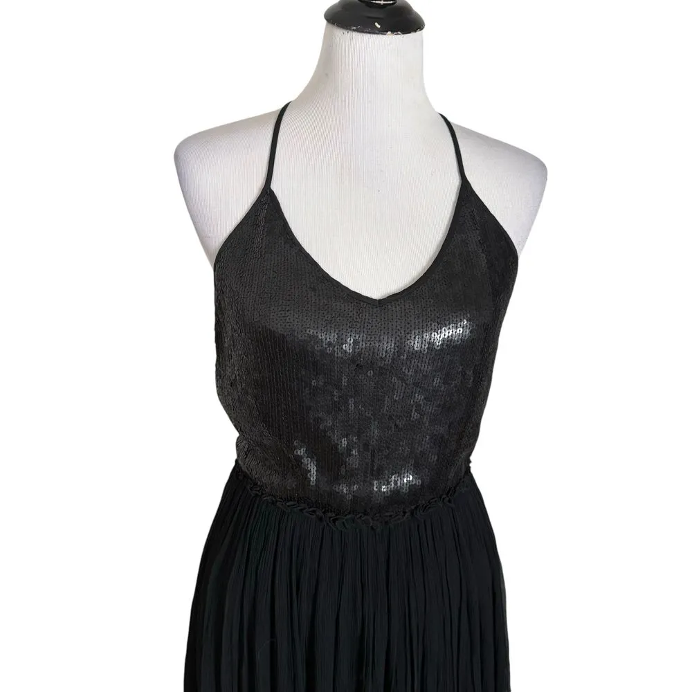 Chan Luu Long Black Sequin Chiffon Dress Size XS Open‎ Back Whimsigoth Formal - Image 8