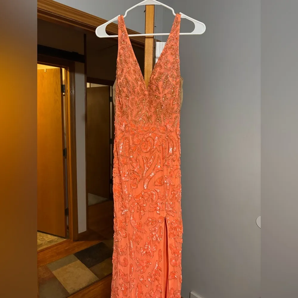 Amara Orange Beaded Dress Size 6 - Image 2