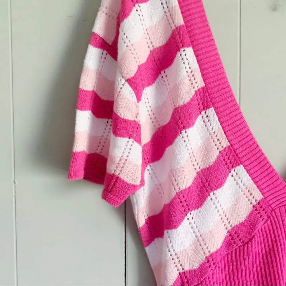 WET PAINT Plunging V Striped Sweater Top Size M Pink Size M - Image 3