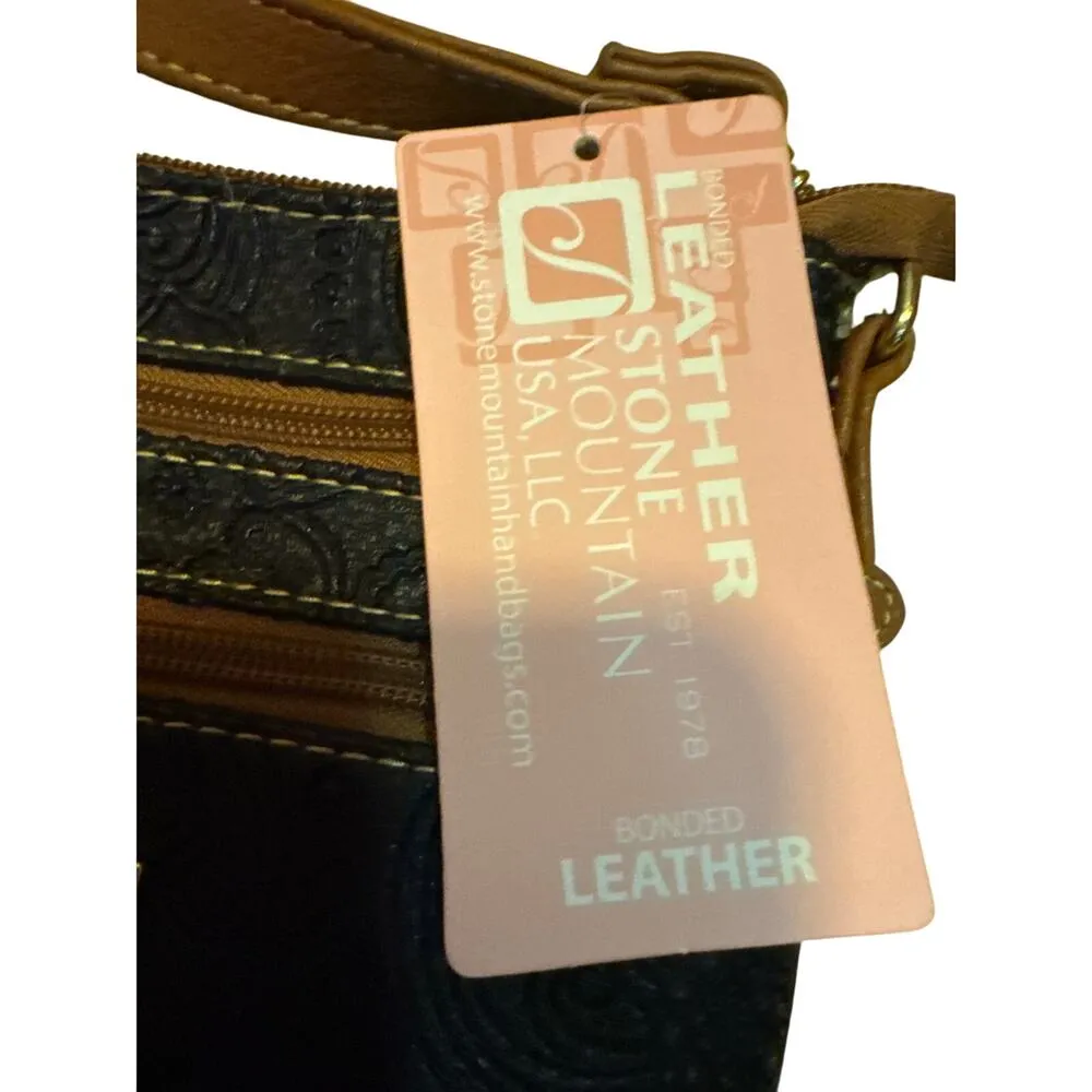 Brand New Stone Mountain Women's Sydney Embossed Leather Purse Bag Black Brown - Image 8