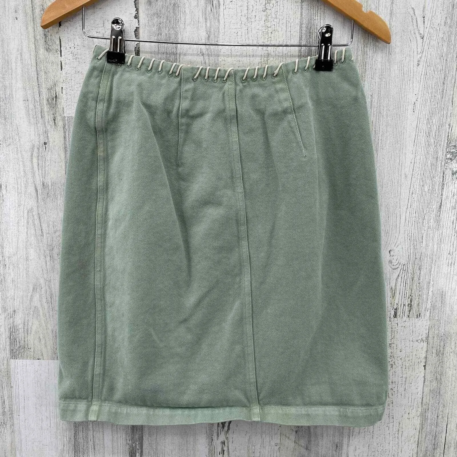 Vintage Cambridge Dry Goods Company Wrap Skirt Sz 0 Green Cotton Contrast Stitch - Image 4
