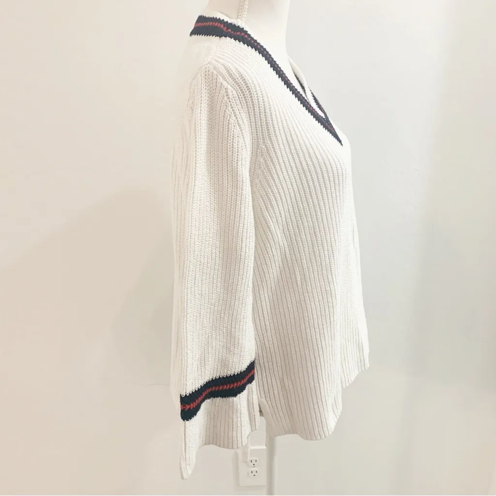 Cabi Ace V-neck Preppy Bell Sleeve White Sweater Style 5639 Size M - Image 12