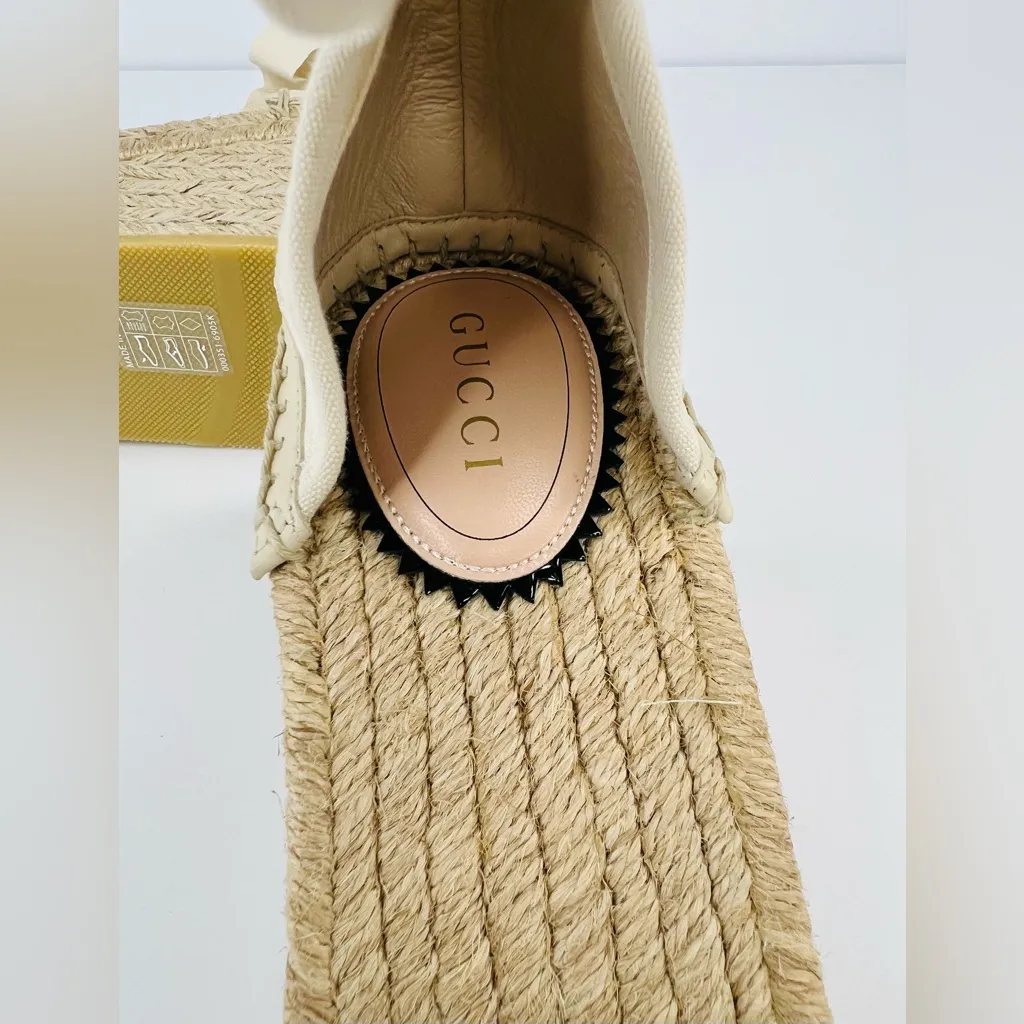 Gucci Damita GG Interlocking G Espadrille Wedge Wraparound Sandals Size EU 40 - Image 8