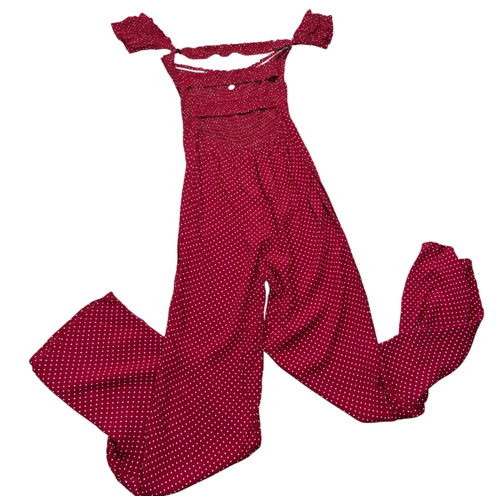 Sage The Label M Anthropologie Red Polka Dot Off Shoulder Wide Leg Jumpsuit - Image 6