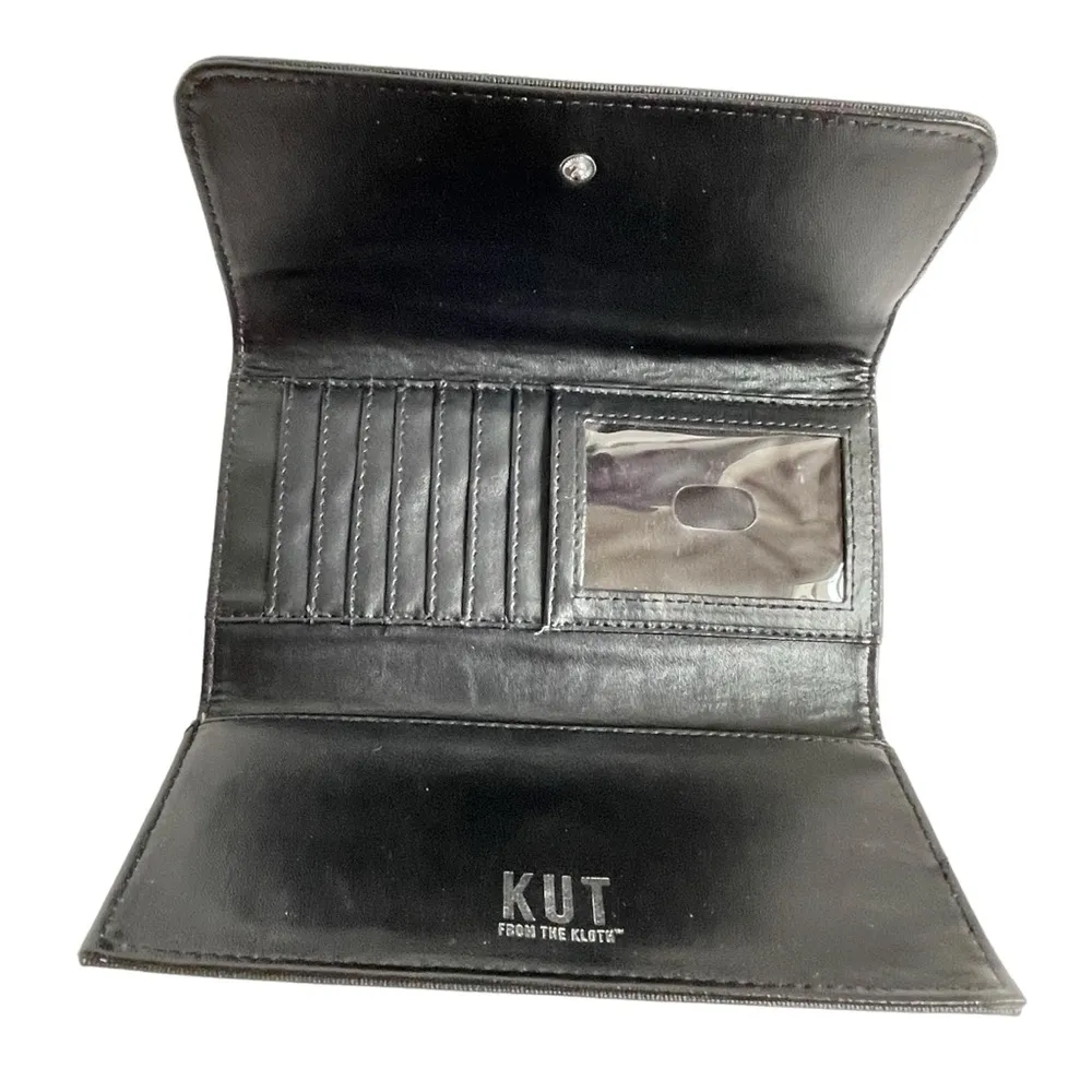 Kut from the  Kloth Tri-fold Envelope Wallet Black White Stripes Snap Closure - Image 6