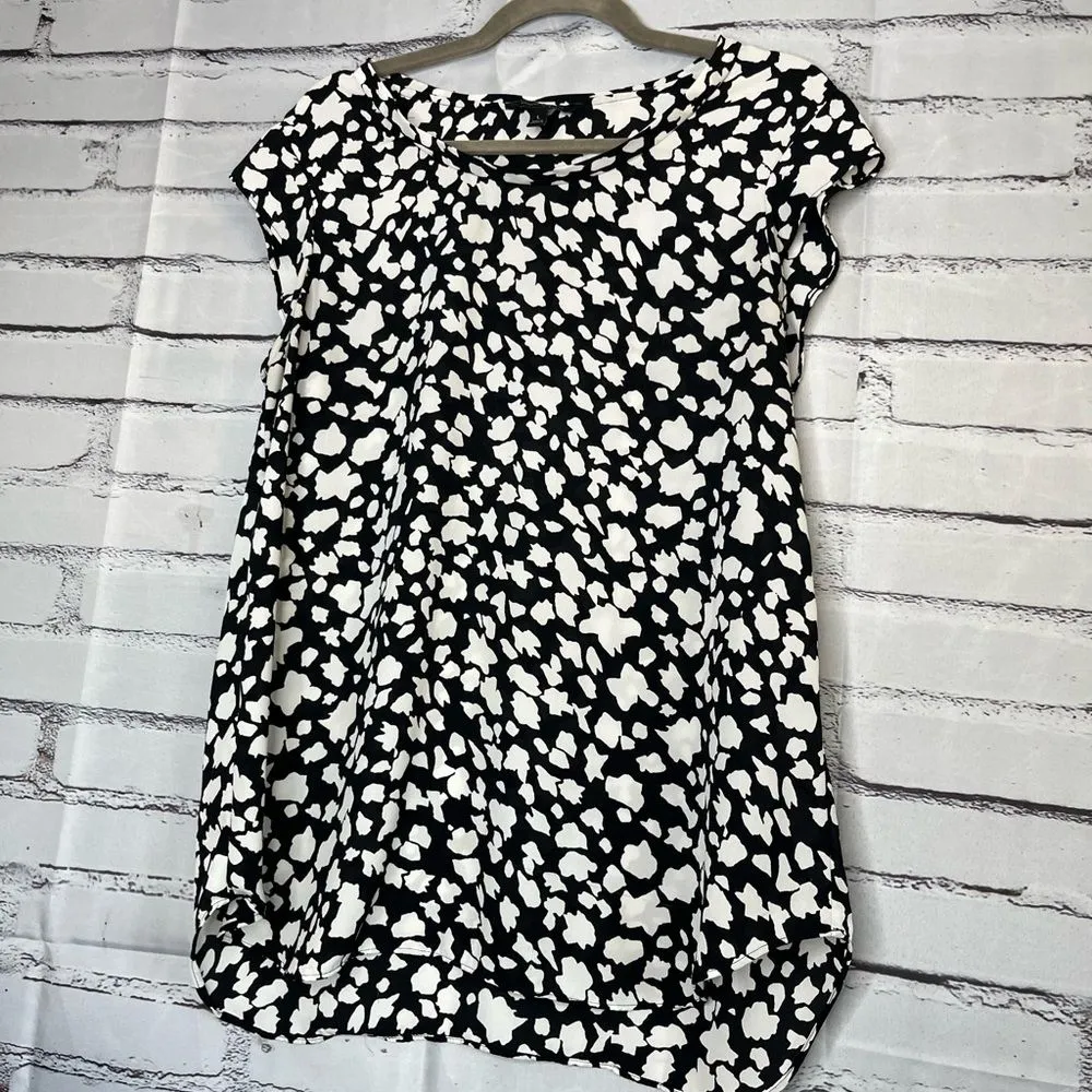 Banana Republic Black and White Blouse Monochrome Cow Print 1/4 Sleeve SZ L Y2K - Image 6