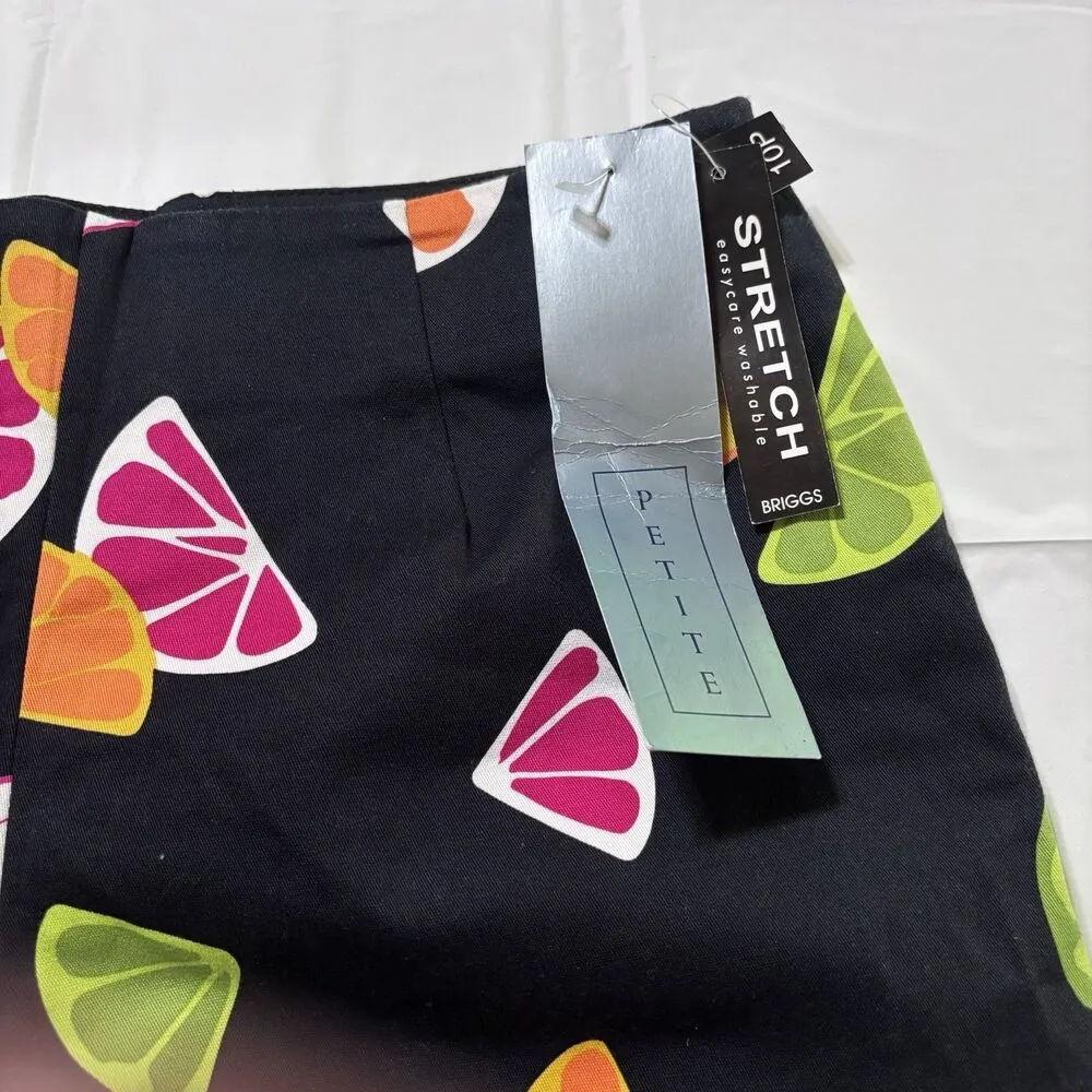 Briggs Women's Vintage 90's Petite Black Fruit Slice Print Cropped Pant - Image 8