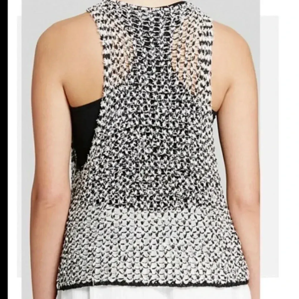 EILEEN FISHER Size‎ XS Tufted Cotton Twist Black White Jewel Neck Crop Shell - Image 8