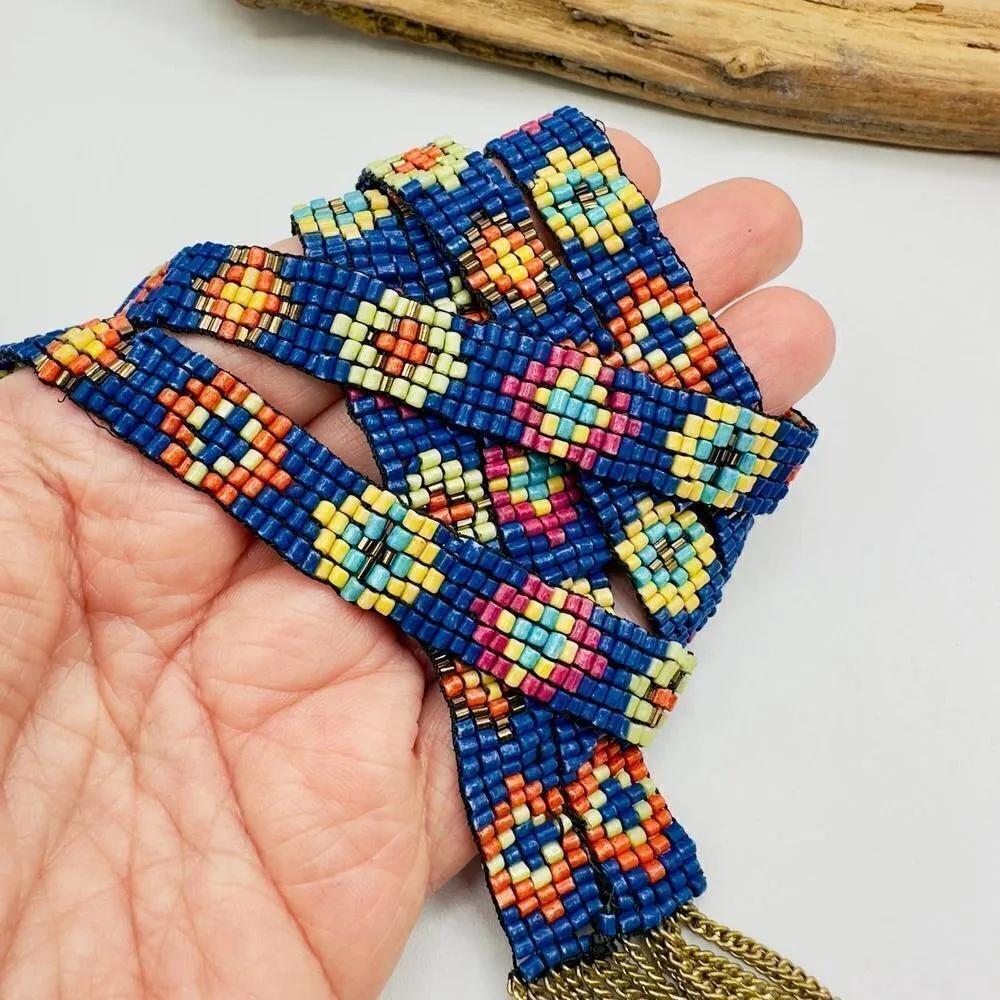 Vintage Southwest Seed Bead Chain Link Native Tribal Necklace - Image 5