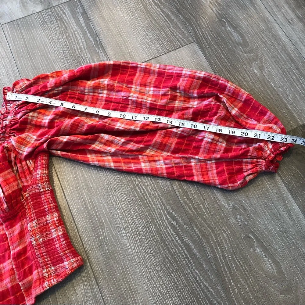 Free People Cherry Bomb Red Plaid Top Size Small - Image 4