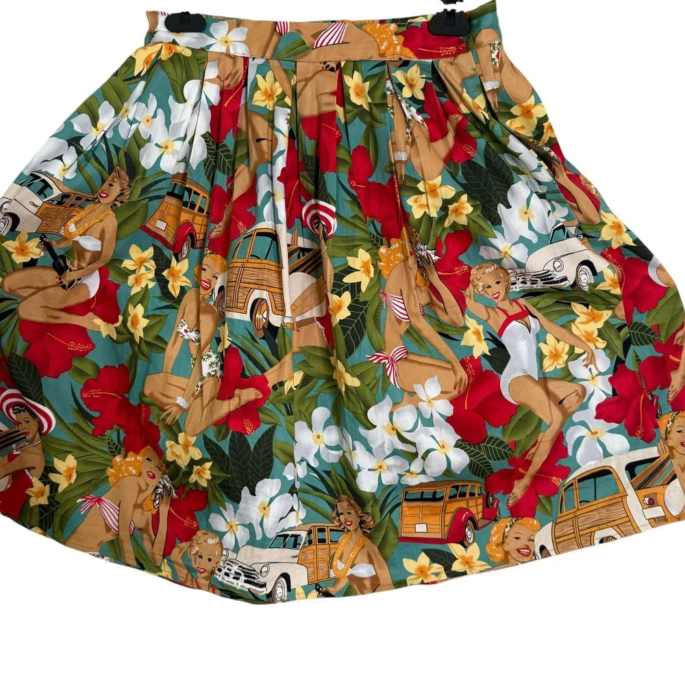 Grace Karin Floral Hawaiian Print Skirt Womens L‎ Retro Pinup Aloha Rockabilly - Image 7