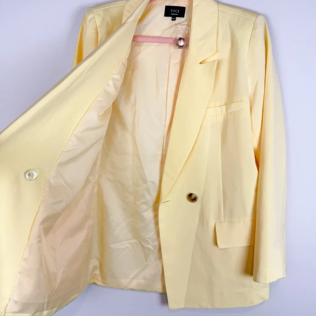 VICI  Glow Getter Double Breasted Blazer Lemon Yellow Oversized Size Medium - Image 6