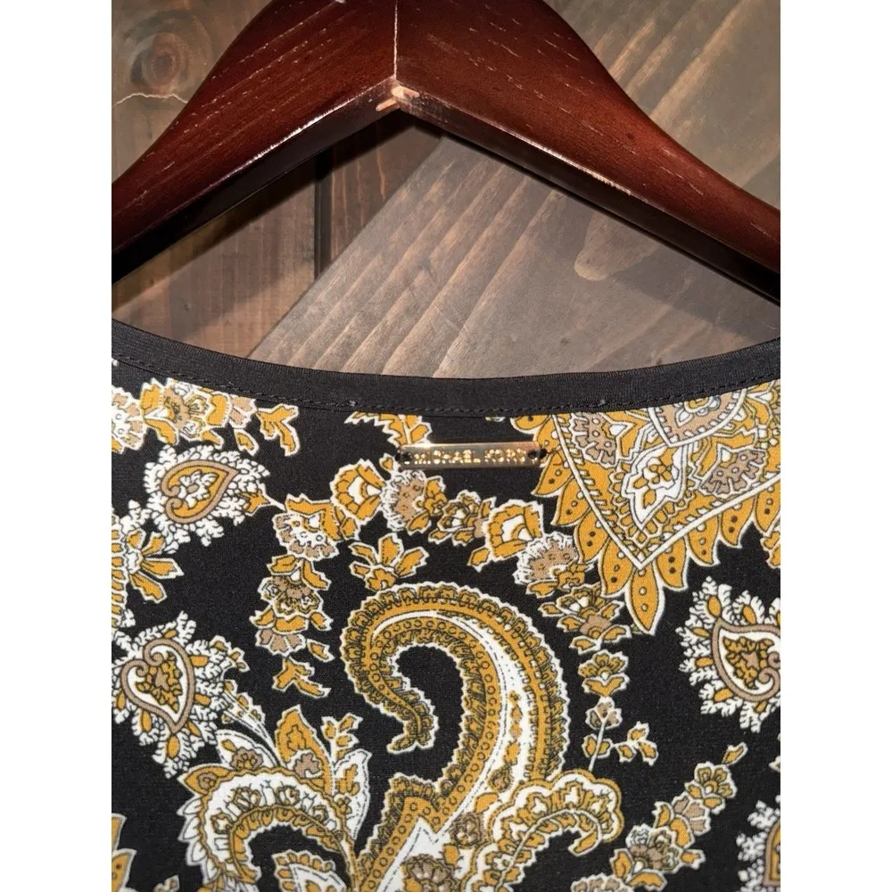 Michael Kors NEW Women's Dress Medium M Black Marigold Long Sleeve Paisley Shift - Image 6