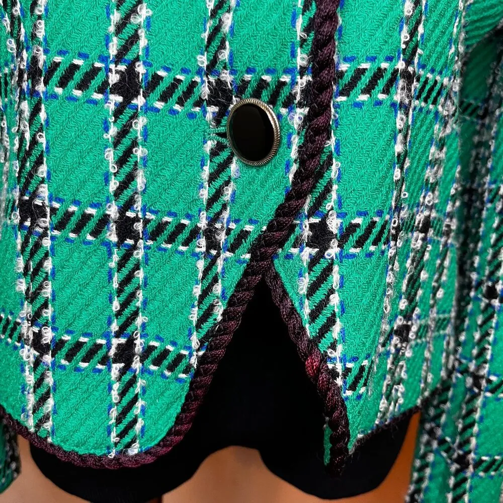 VTG Green Plaid Evan Picone Jacket Womens SZ 10 Blazer Classy Vintage 80s Retro - Image 6