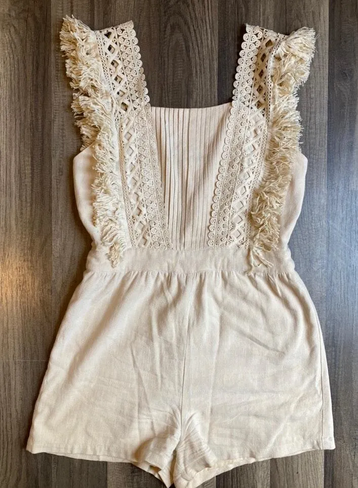 Moon River Beige Fringe Romper - Image 3