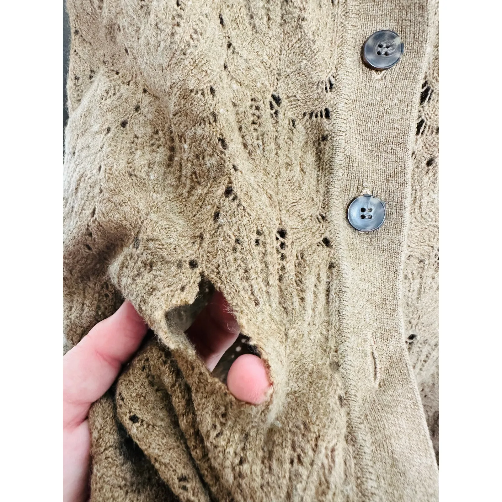 NAADAM Brown Pointelle Wool Cashmere Knit Button Down Sweater size Medium - Image 9