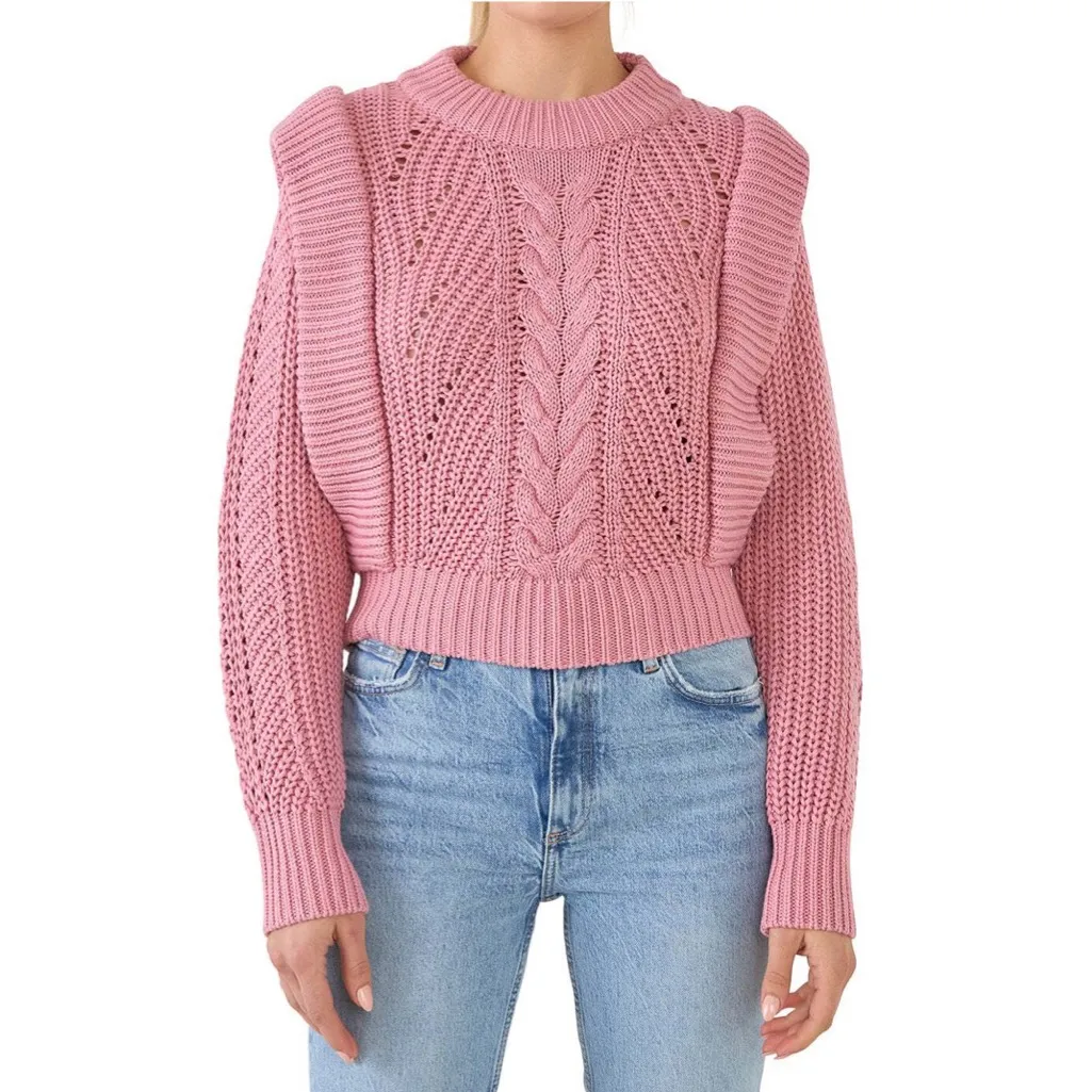 NWT ENGLISH FACTORY Women's Knitted Sweater In Dusty Rose 3X - Image 5