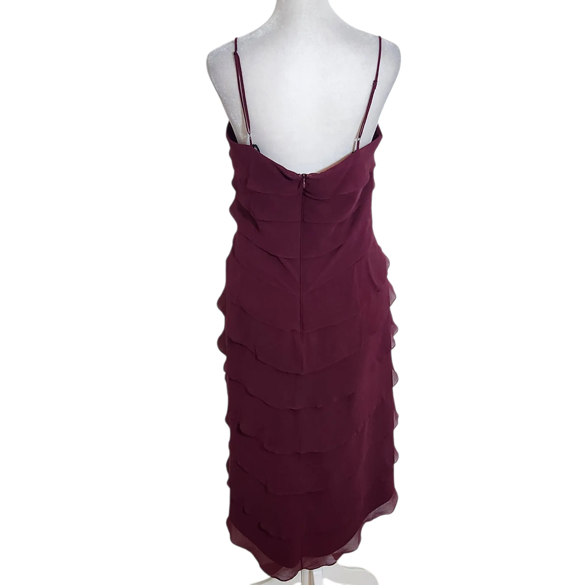 Tadashi Burgundy Ruffle Cocktail Sheath Dress Size 8 Oxblood Cocktail Dress Purple - Image 2