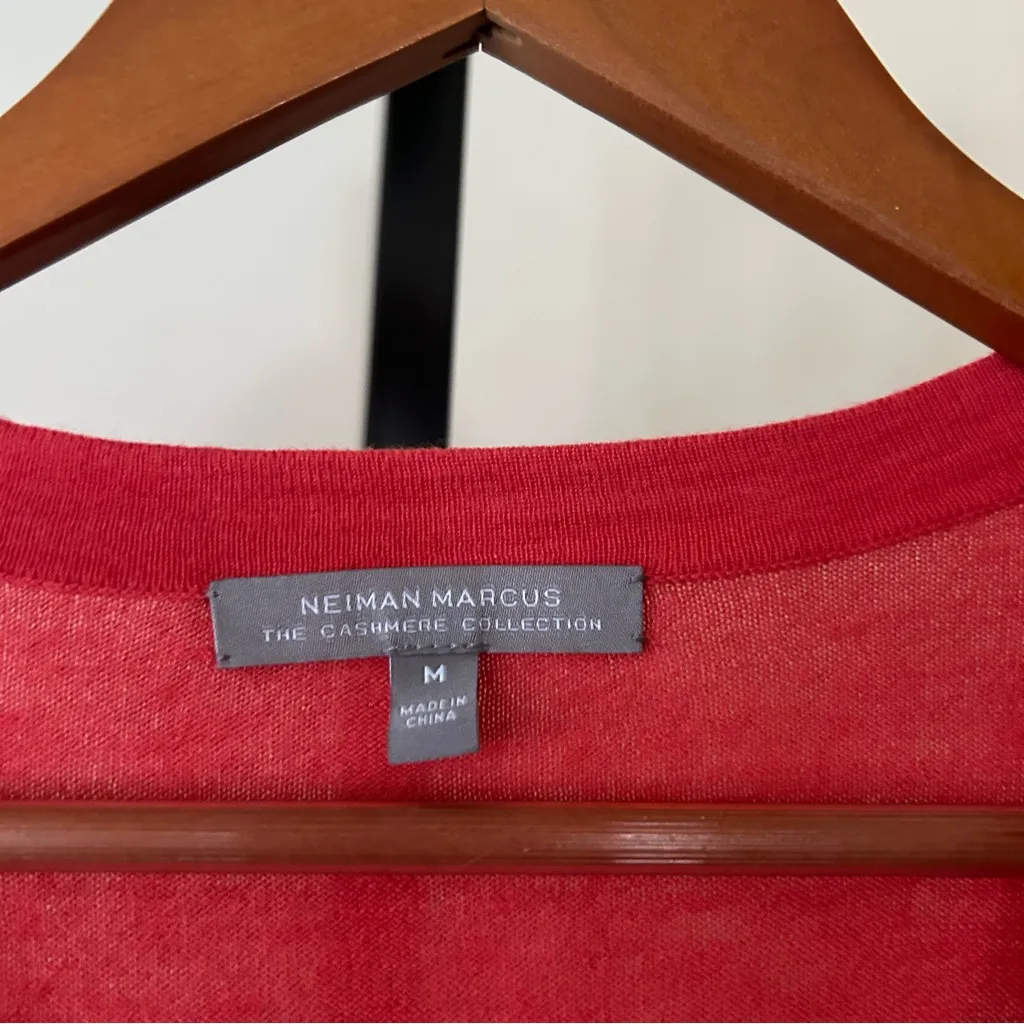 Neiman Marcus Cashmere Collection Wool Silk V-Neck Cardigan Sweater Pink Size M - Image 3