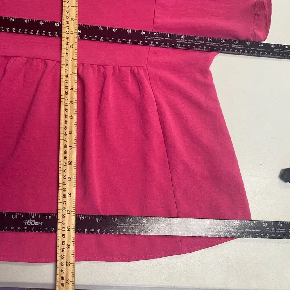 Women’s VNeck Pink Top Ruffled‎ Sleeves Gathered Waistband Size XL Pink - Image 5