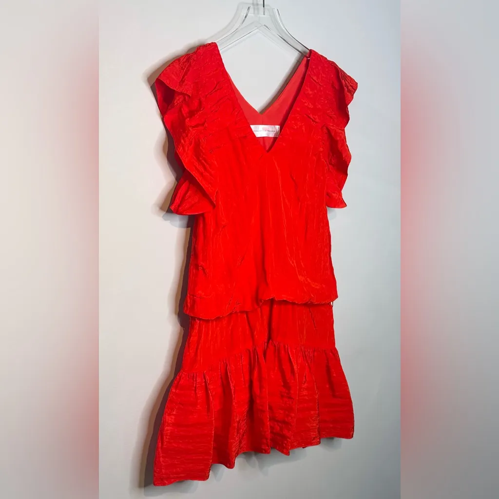 Victoria Beckham Bright Red Crinkle Parachute Drop Waist Mini Dress - Image 5