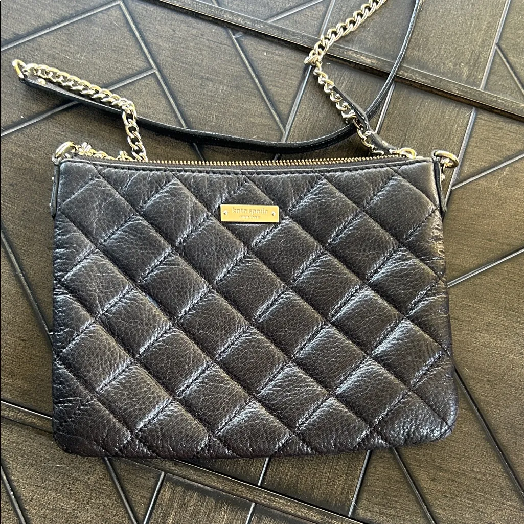 Kate Spade Black leather quilted retro crossbody bag gold chain strap emo goth - Image 2