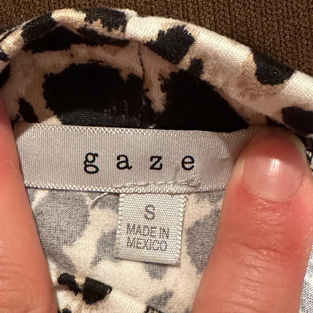 Gaze Cream White & Black Animal Print Long Sleeve Body Con Blouse Sz S - Image 7