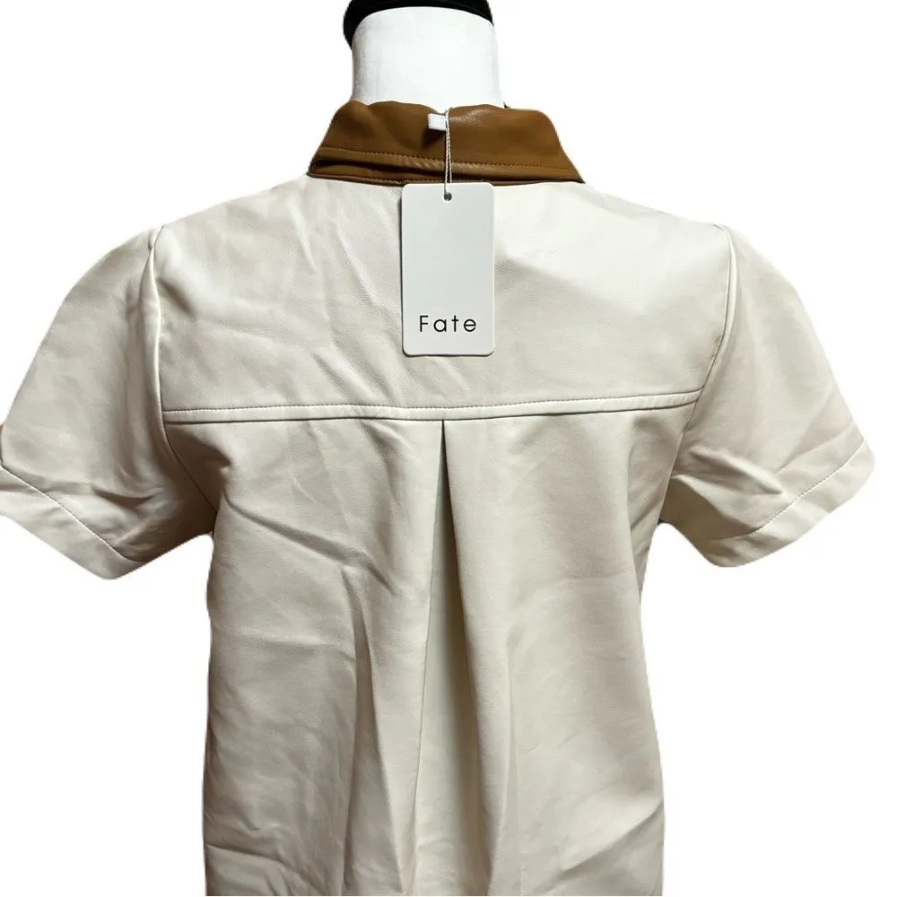 NWT Fate Cream and Brown Mini Shirt Dress | Size Small - Image 5