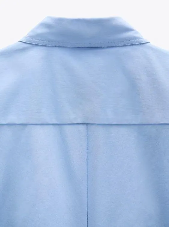 ZARA Blue Ruched Buttoned Slit Midi Dress - Image 5