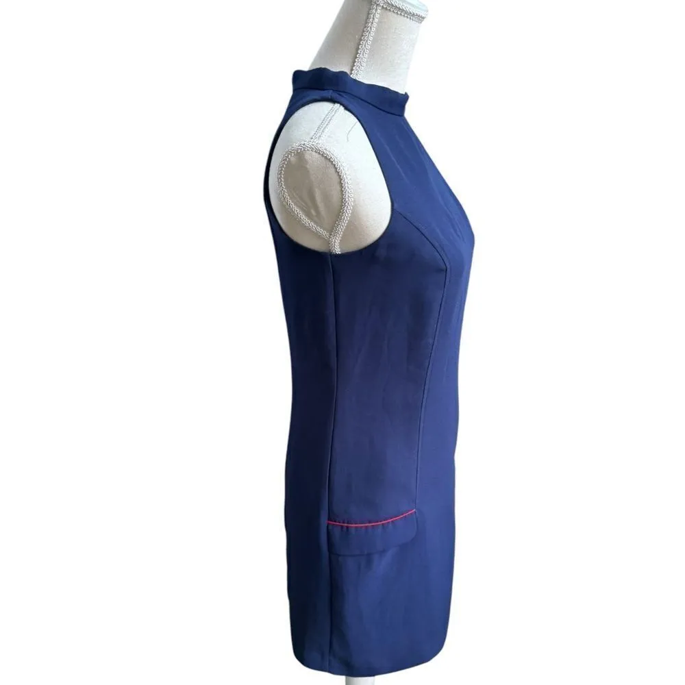 Sail to Sable Navy Sleeveless Shift Dress Red Poplin pockets Red Back Zipper 2 - Image 3