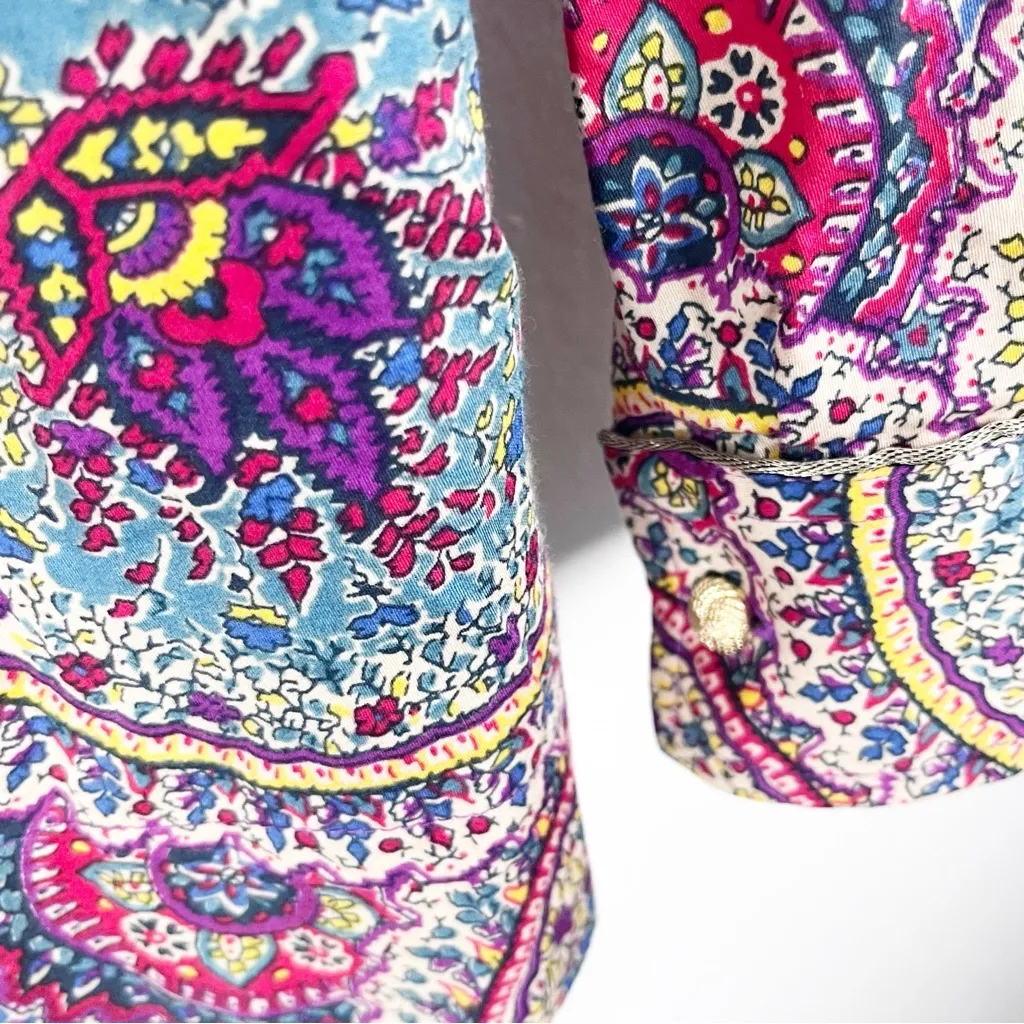 TALBOTS 100% Cotton Paisley Print Long Sleeves Accent Button Blouse Size 12 - Image 6