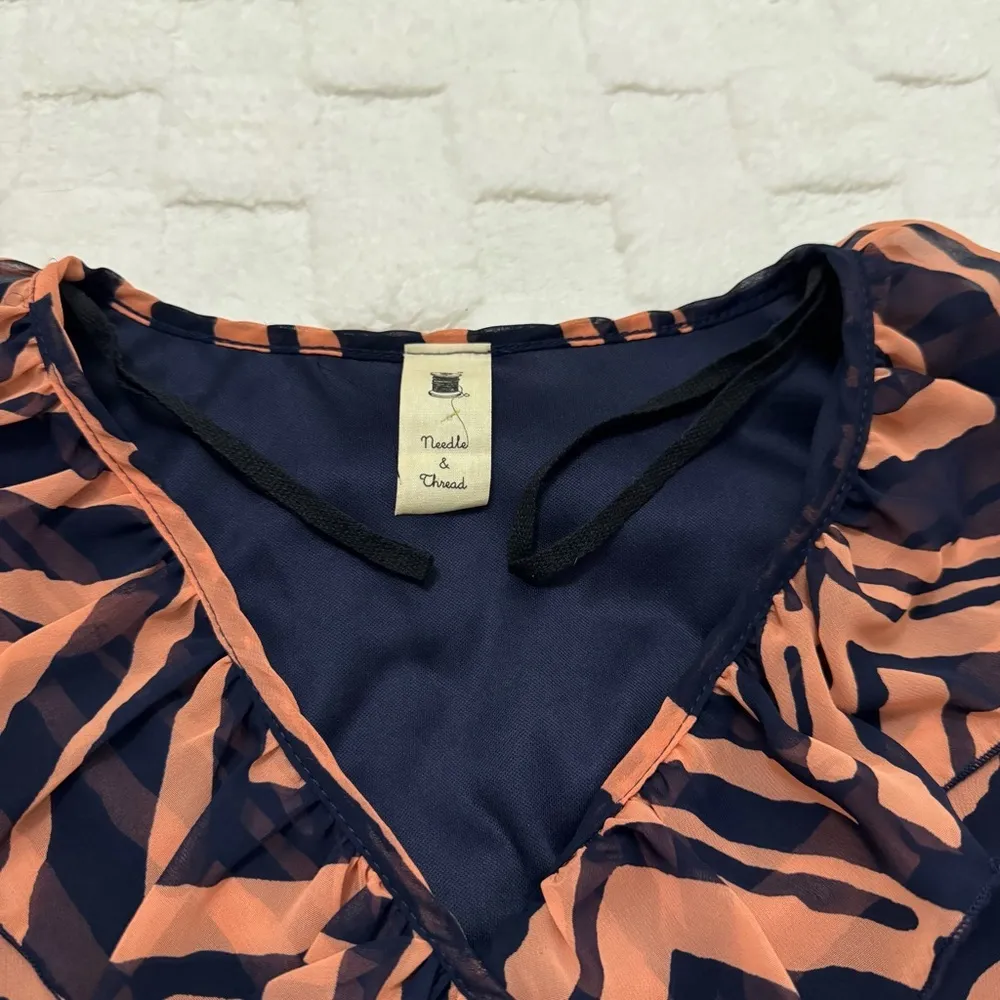 Needle & Thread Francesca’s Coral and Blue Cap Sleeve Ruffle Midi Dress - Image 4