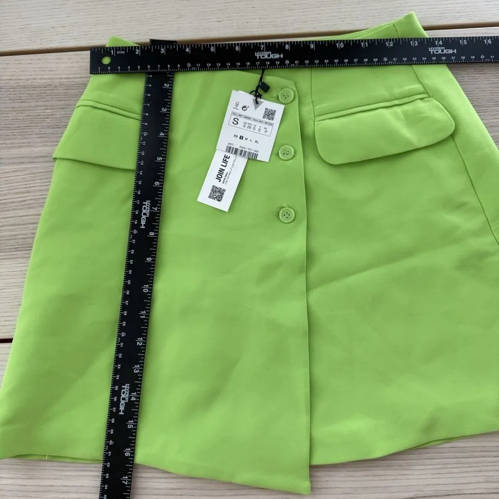 Zara Womens Mini Skirt Green Buttoned Textured High-Rise Bloggers Favorite S - Image 3